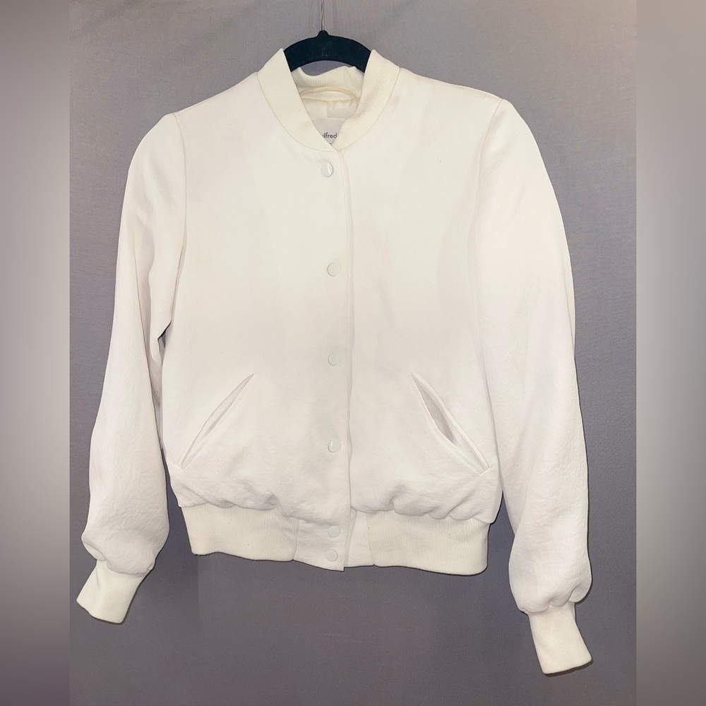 Wilfred snap front varsity jacket cream size XS